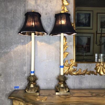 108 - Pair of Brass Candlestick Table Lamps by Automax