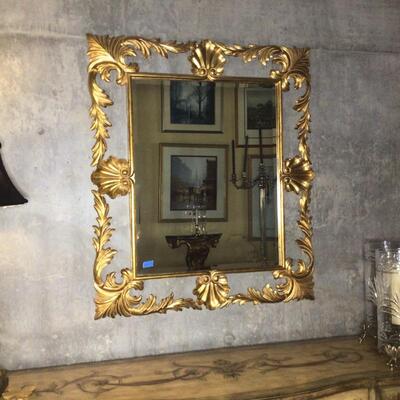 110 - Beautiful Gold Gilt Beveled Mirror 