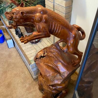 4ft Tall 2-piece Burl Wood Hand-Carved Panther - Accepting offers as owner has a minimum (please call to make an offer)