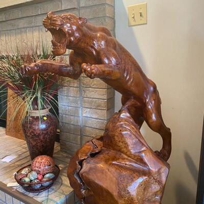 4ft Tall 2-piece Burl Wood Hand-Carved Panther - Accepting offers as owner has a minimum (please call to make an offer)