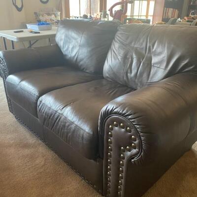 Studded Leather Brown Love Seat - 66