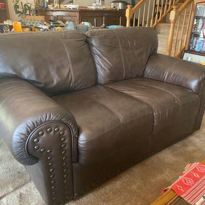Studded Leather Brown Love Seat - 66