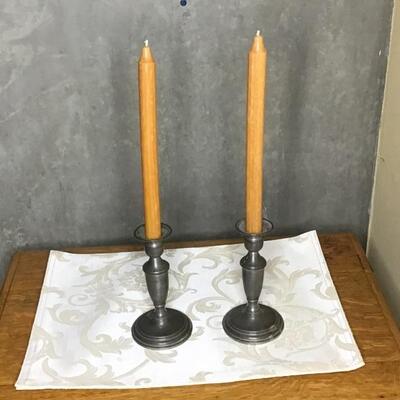 141 - Pair of Garden Pewter Candle Sticks 