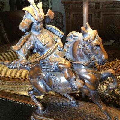 151 - Bronze Table Lamp of Samurai on Horseback by Frederic Cooper