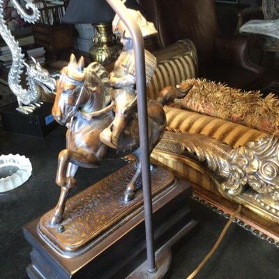 151 - Bronze Table Lamp of Samurai on Horseback by Frederic Cooper