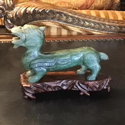 155 - Jade Carved Dragon on Stand