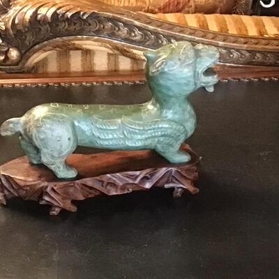 155 - Jade Carved Dragon on Stand