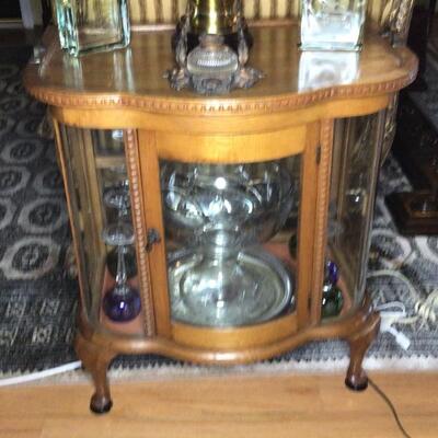 157 - Oak Bowfront China/Display Cabinet with Removable Top Tray
