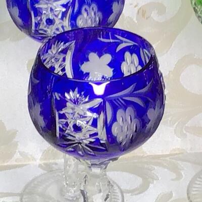 161 - (6) Lead Crystal Wine Glasses - Multi-Color Cut To Clear