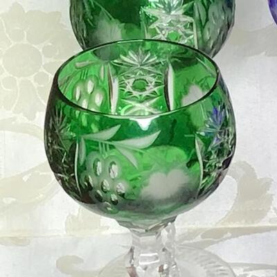 161 - (6) Lead Crystal Wine Glasses - Multi-Color Cut To Clear