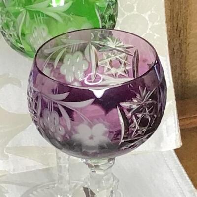 161 - (6) Lead Crystal Wine Glasses - Multi-Color Cut To Clear