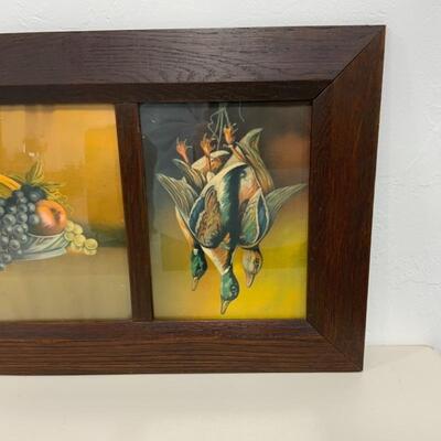 -144- VINTAGE | Three Scene Still Life Framed Art | Fish | Ducks | Fruit