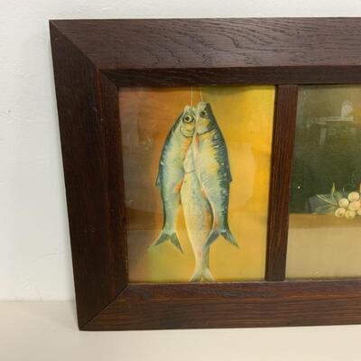 -144- VINTAGE | Three Scene Still Life Framed Art | Fish | Ducks | Fruit