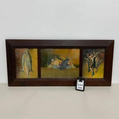 -144- VINTAGE | Three Scene Still Life Framed Art | Fish | Ducks | Fruit