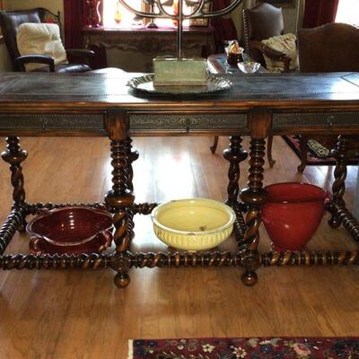 165 - 6 1/2 Ft. Library Table with Brass Inlay Top - Custom Handmade In Vietnam