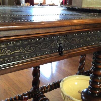 165 - 6 1/2 Ft. Library Table with Brass Inlay Top - Custom Handmade In Vietnam