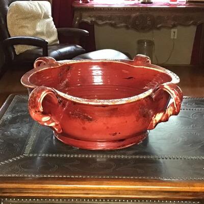 166 - Large Tuscan Fortunata Pottery Ceramic Centerpiece Bowl w/ Twisted Handles