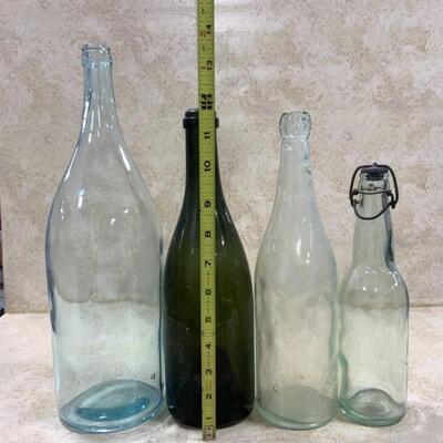 -147- VINTAGE | Four Unmarked Bottles | Blue Glass | Green