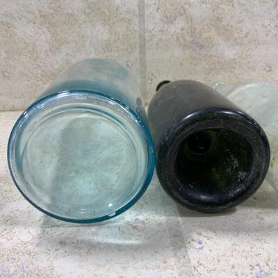 -147- VINTAGE | Four Unmarked Bottles | Blue Glass | Green