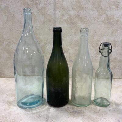 -147- VINTAGE | Four Unmarked Bottles | Blue Glass | Green