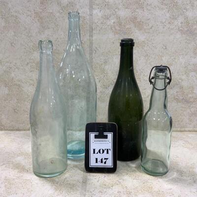 -147- VINTAGE | Four Unmarked Bottles | Blue Glass | Green