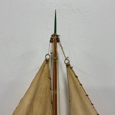 -148- VINTAGE | Large Hand-Crafted Wooden Sailboat Model