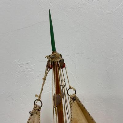 -148- VINTAGE | Large Hand-Crafted Wooden Sailboat Model