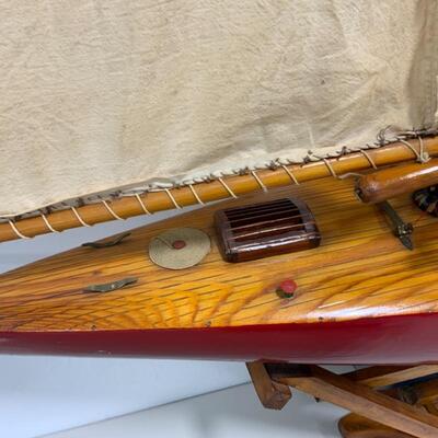 -148- VINTAGE | Large Hand-Crafted Wooden Sailboat Model