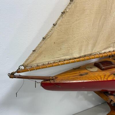-148- VINTAGE | Large Hand-Crafted Wooden Sailboat Model