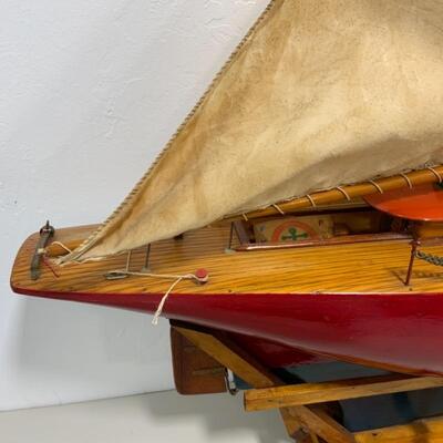 -148- VINTAGE | Large Hand-Crafted Wooden Sailboat Model