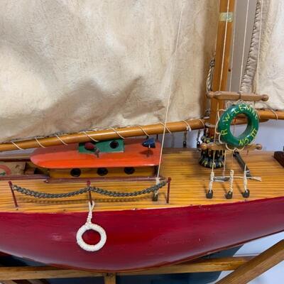 -148- VINTAGE | Large Hand-Crafted Wooden Sailboat Model