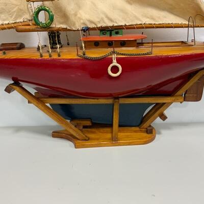 -148- VINTAGE | Large Hand-Crafted Wooden Sailboat Model