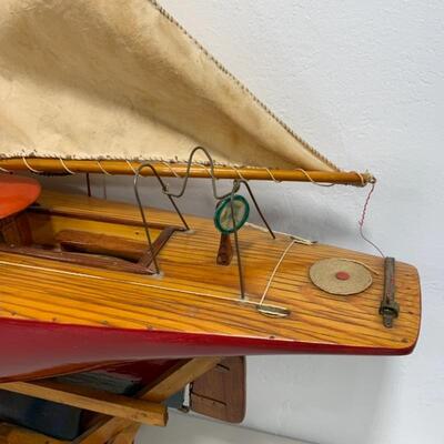 -148- VINTAGE | Large Hand-Crafted Wooden Sailboat Model