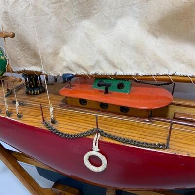 -148- VINTAGE | Large Hand-Crafted Wooden Sailboat Model