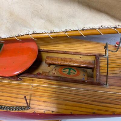 -148- VINTAGE | Large Hand-Crafted Wooden Sailboat Model