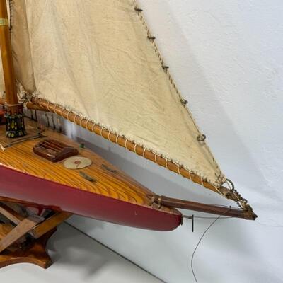 -148- VINTAGE | Large Hand-Crafted Wooden Sailboat Model