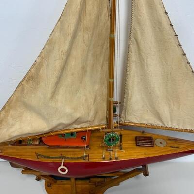 -148- VINTAGE | Large Hand-Crafted Wooden Sailboat Model