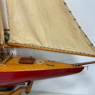 -148- VINTAGE | Large Hand-Crafted Wooden Sailboat Model