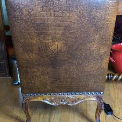 182 - Faux Alligator & Nailhead Trimmed Arm Chair -  Heavily Carved  #1