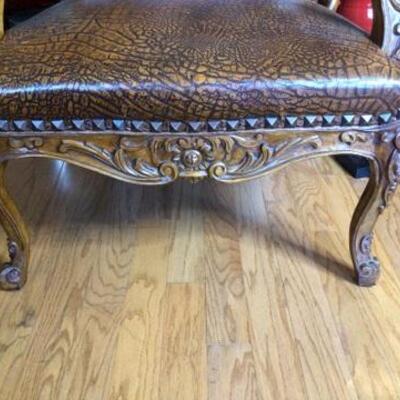 183 - Faux Alligator & Nailhead Trim Arm Chair - Heavily Carved  #2