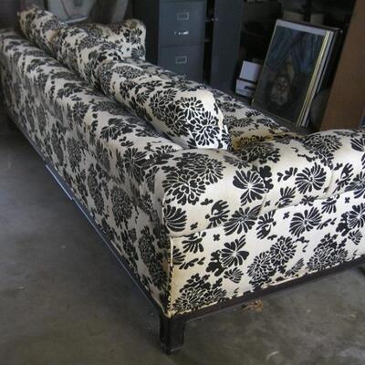 Lot 9 Vintage Barker Brothers Chinese Modern Couch White & Black Fabric Chrysanthemums AS IS