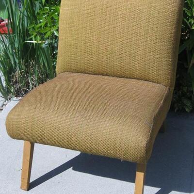 Lot 24 MCM 1960s Era Upholstered Side Chair Wood Legs