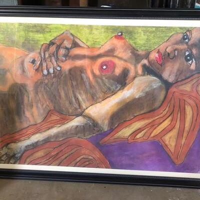 Lot 28 Pastel Drawing by Long Beach Artist Sid Hoskins Framed 