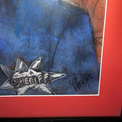 Lot 87 Pastel Drawing by Long Beach Artist Sid Hoskins Framed "Sheriff"