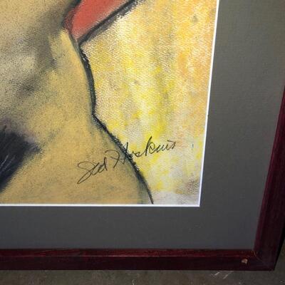 Lot 88 Pastel Drawing by Long Beach Artist Sid Hoskins Framed Naked Female Abstract