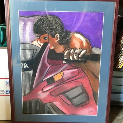 Lot 91 Pastel Drawing by Long Beach Artist Sid Hoskins Framed "Honda"