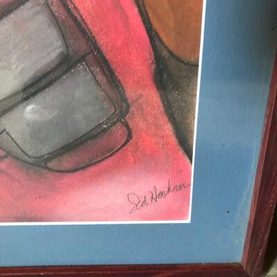 Lot 91 Pastel Drawing by Long Beach Artist Sid Hoskins Framed "Honda"