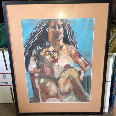 Lot 92 Pastel Drawing by Long Beach Artist Sid Hoskins Framed "Couple"