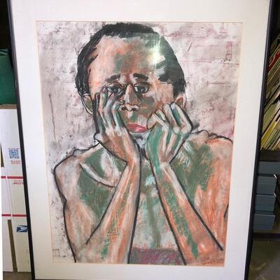 Lot 93 Pastel Drawing by Long Beach Artist Sid Hoskins Framed "Pensive"