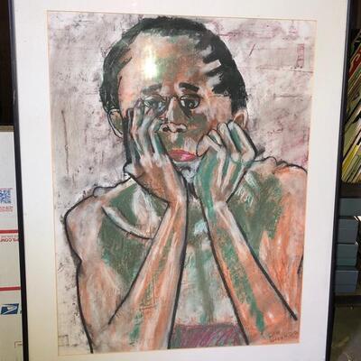 Lot 93 Pastel Drawing by Long Beach Artist Sid Hoskins Framed "Pensive"